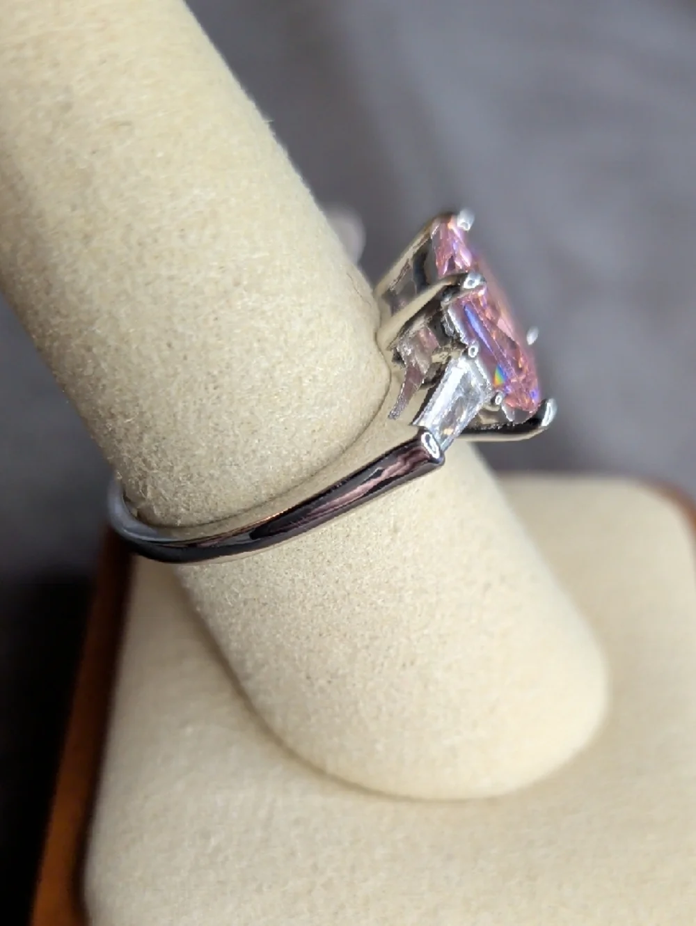 Pink Cushion-Cut Solitaire Ring with Baguette Accents - Women Jewelry